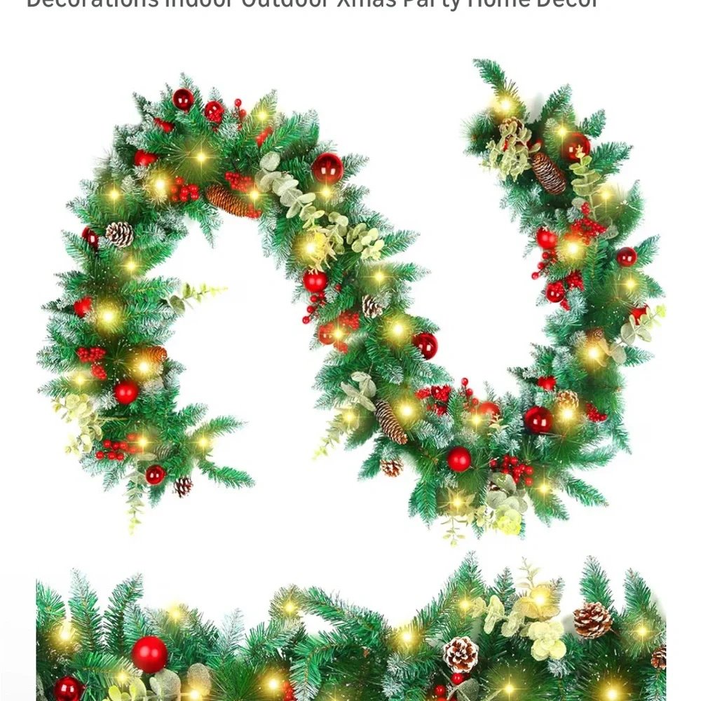 Festive Green and Red LED Holiday Garland - Unbranded